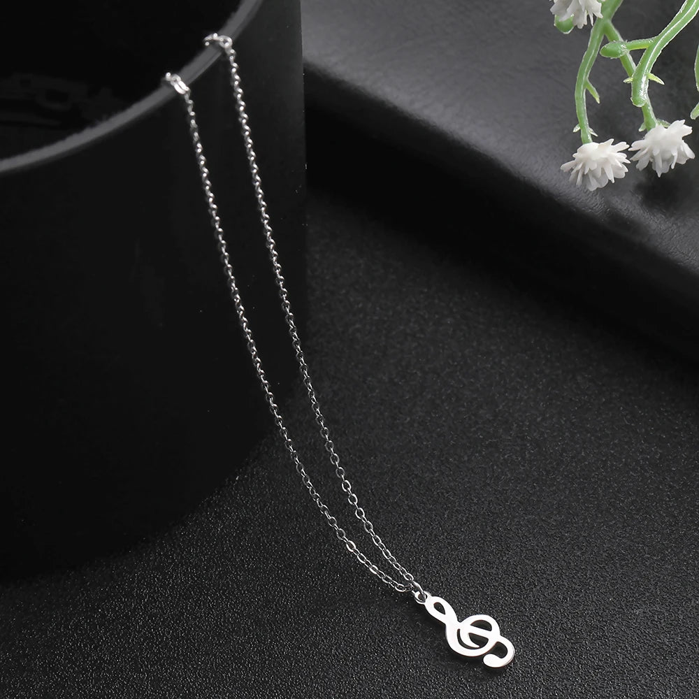Music Note Pendant Necklace Stainless Steel