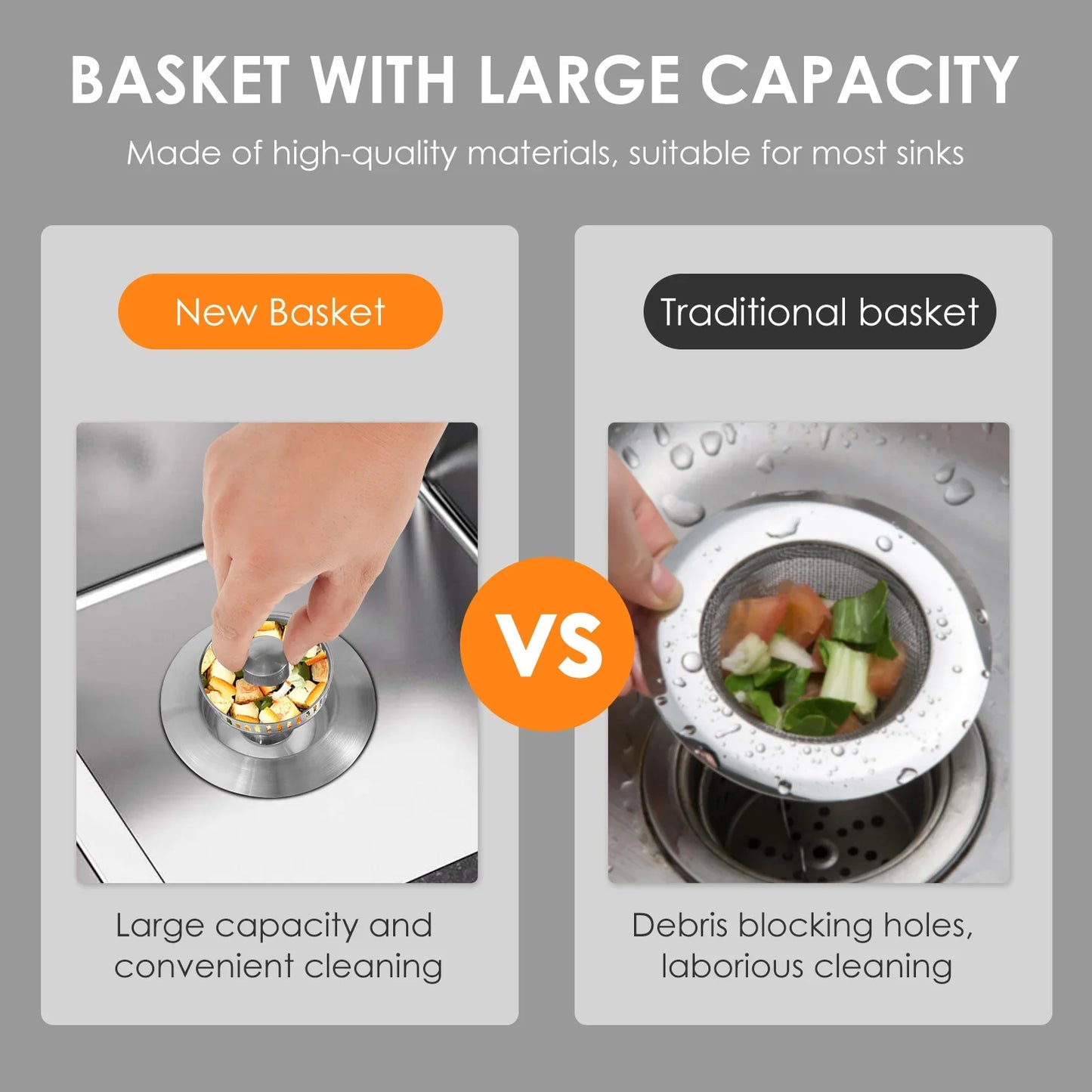3 In 1 Kitchen Sink Drain Strainer Stainless-Steel Pop-Up Sink Stopper, Anti Clogging
