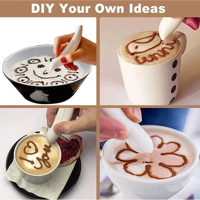 Electrical Latte Art Pen for Coffee Cake Spice Pen Creative Cake Decoration Pen Coffee Carving Baking Pastry Tools Stencils