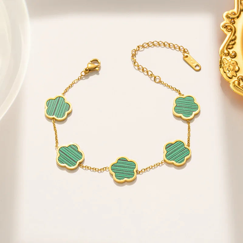 Lucky Clover 18K Gold Plated Clover Necklace Bracelet Earring Set