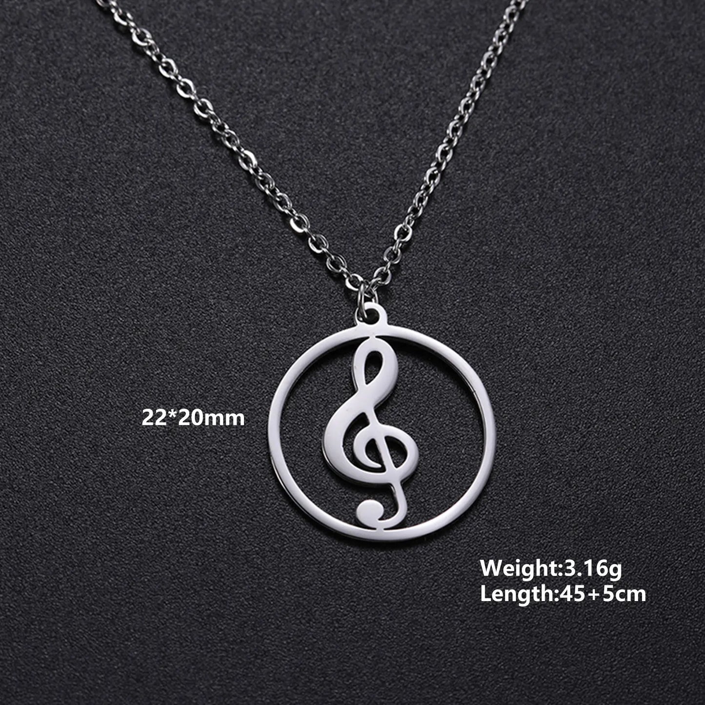 Music Note Pendant Necklace Stainless Steel
