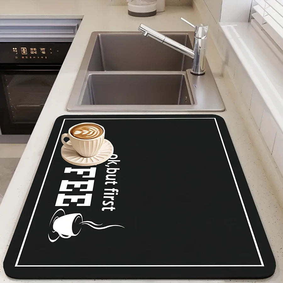 1pc black letter Coffee printed modern quick water absorption drying mat