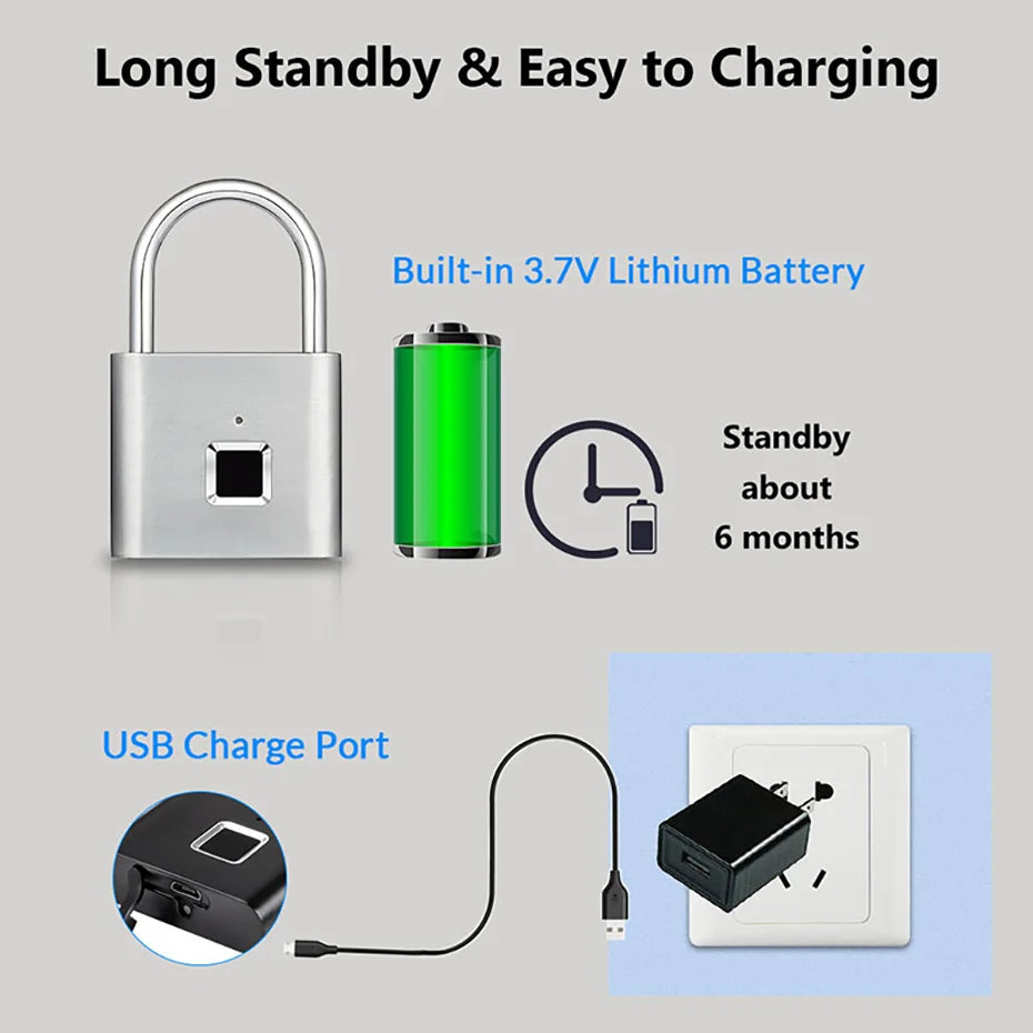 Keyless USB Charging Fingerprint Smart Padlock