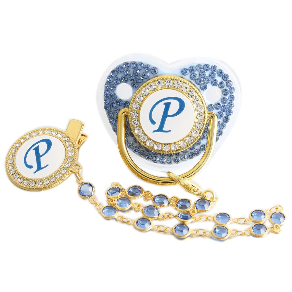 Blue Baby Pacifier with Bead Chain Gem Clip
