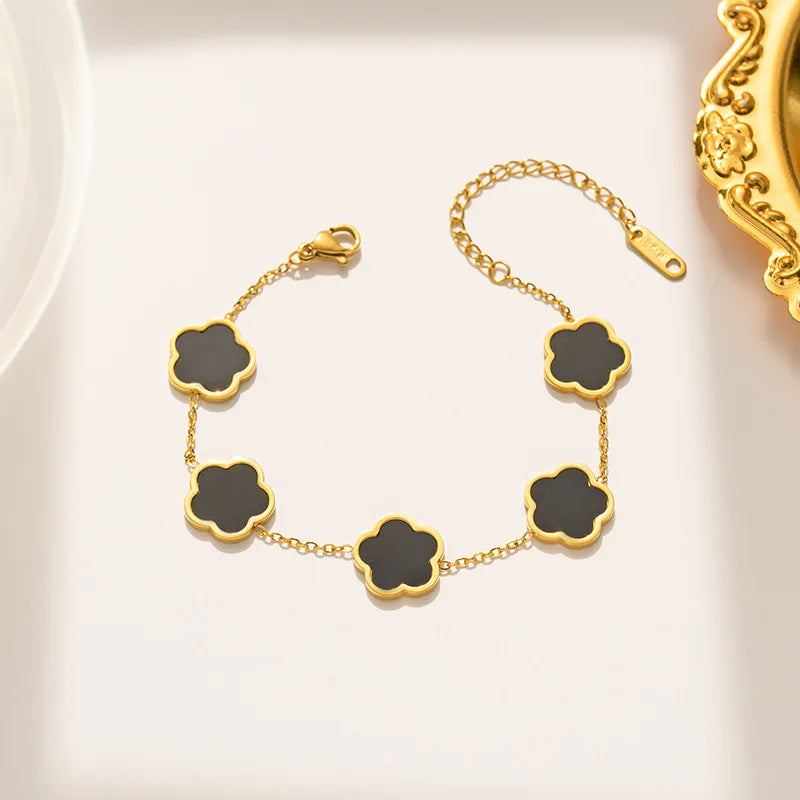 Lucky Clover 18K Gold Plated Clover Necklace Bracelet Earring Set