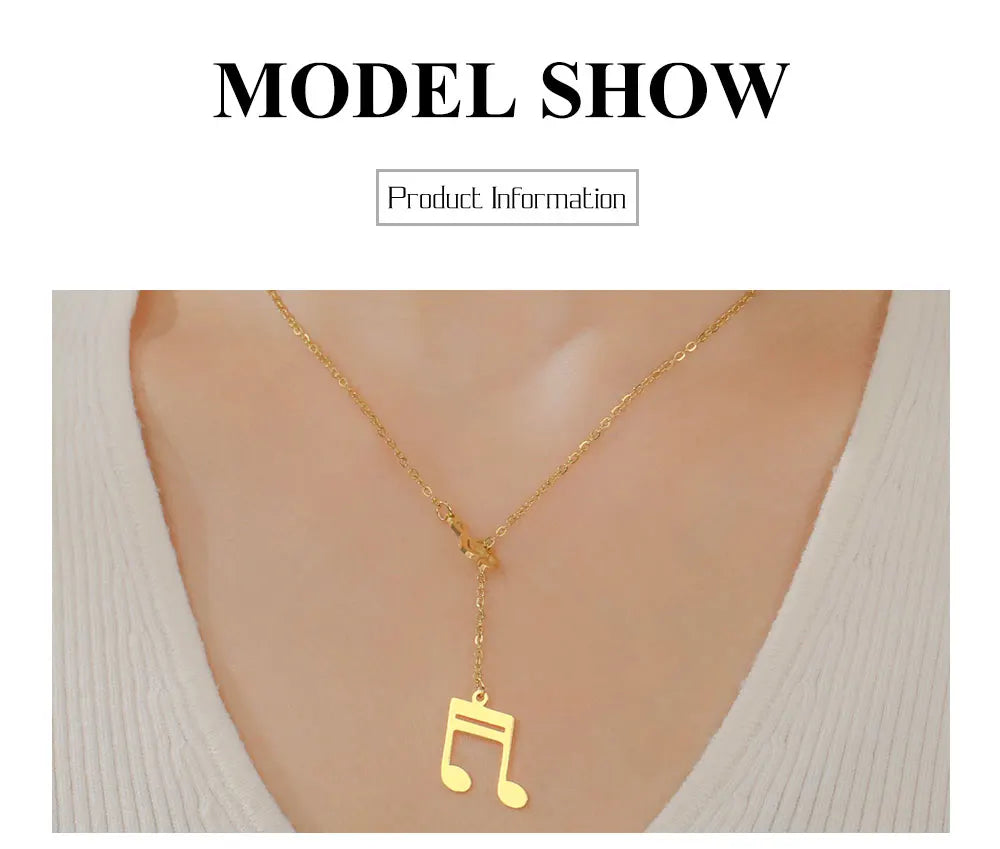 Music Note Pendant Necklace Stainless Steel
