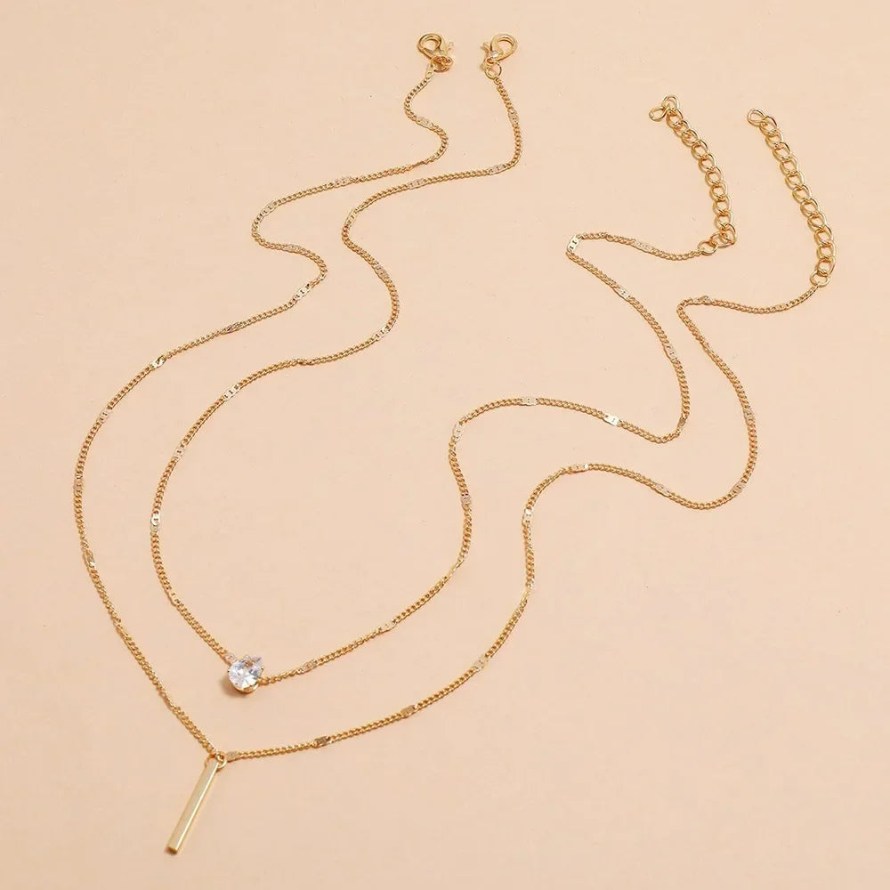 Multi-layer Necklace with a Simple Crystal Water Drop