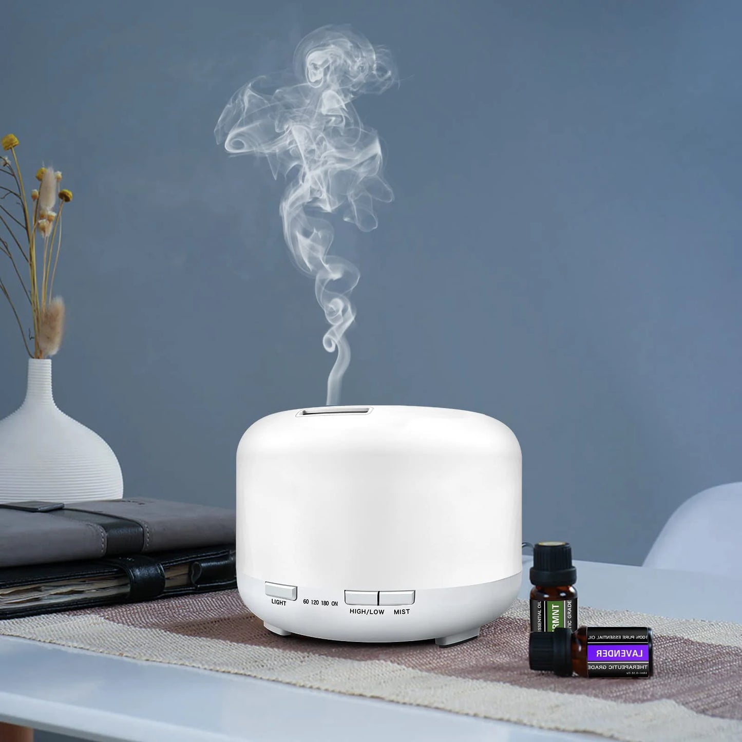 500ML Aroma Diffuser (Oils Optional), 5V 2A Essential Oil Aromatherapy Diffuser Humidifier with Remote Control