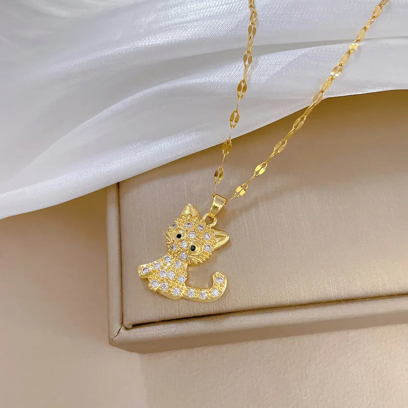 Creative Cute Cartoon Cat Stainless Steel Chain necklace
