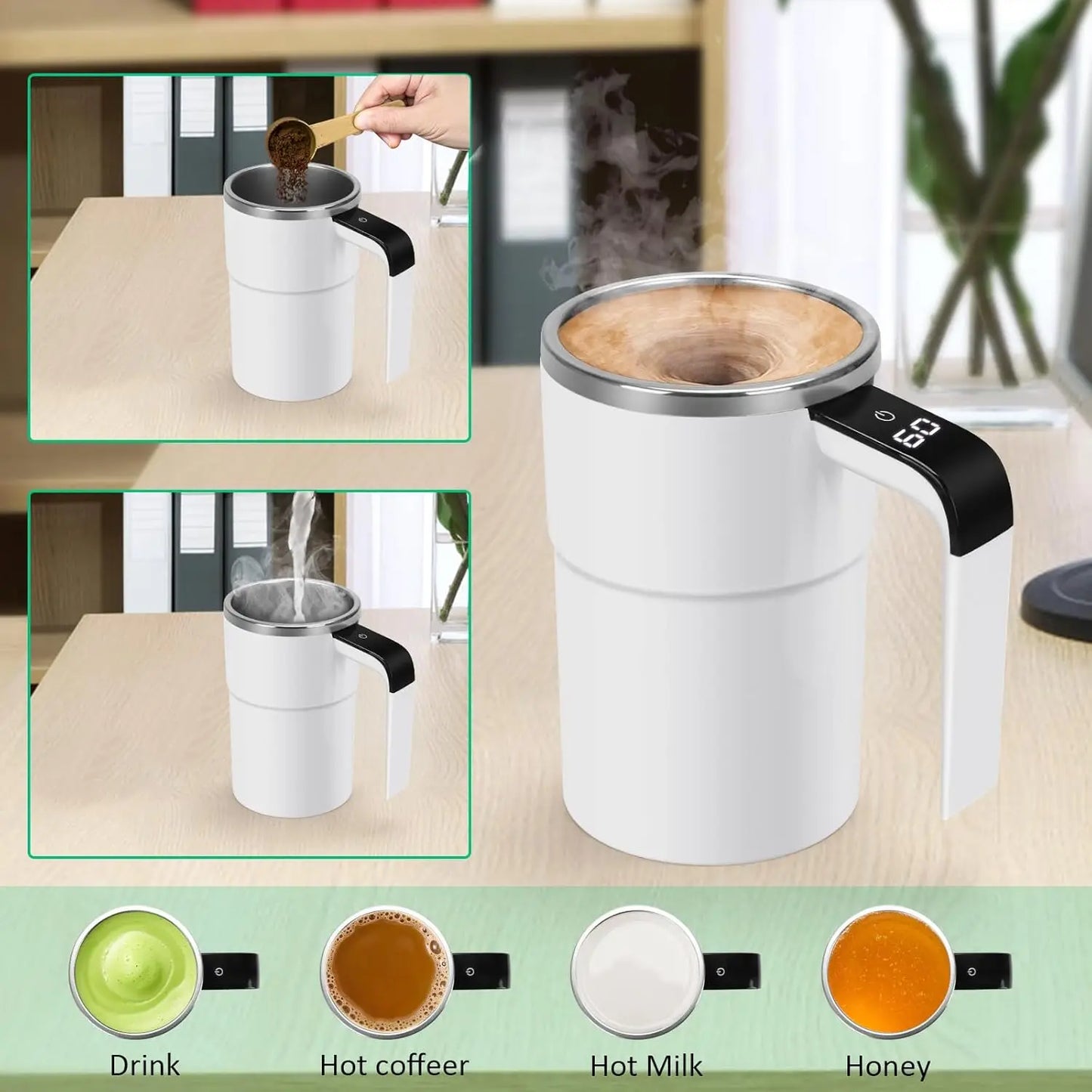 USB Rechargeable Smart Thermal Mug with Automatic Self Stirring LCD Screen