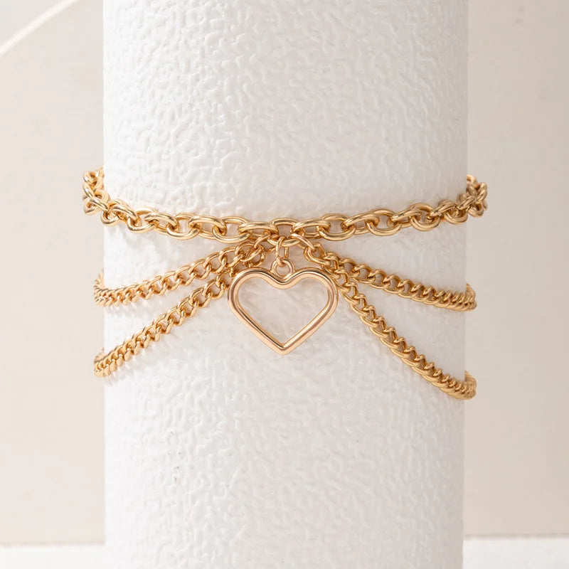 Sexy Multi-layer Anklet with a Starfish Heart Shell or snake