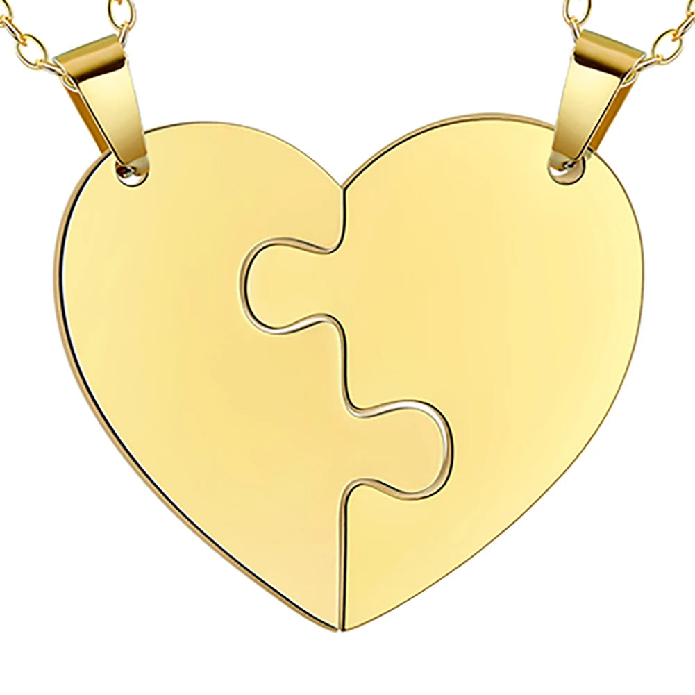2Pcs Heart Puzzle Pendant Necklace