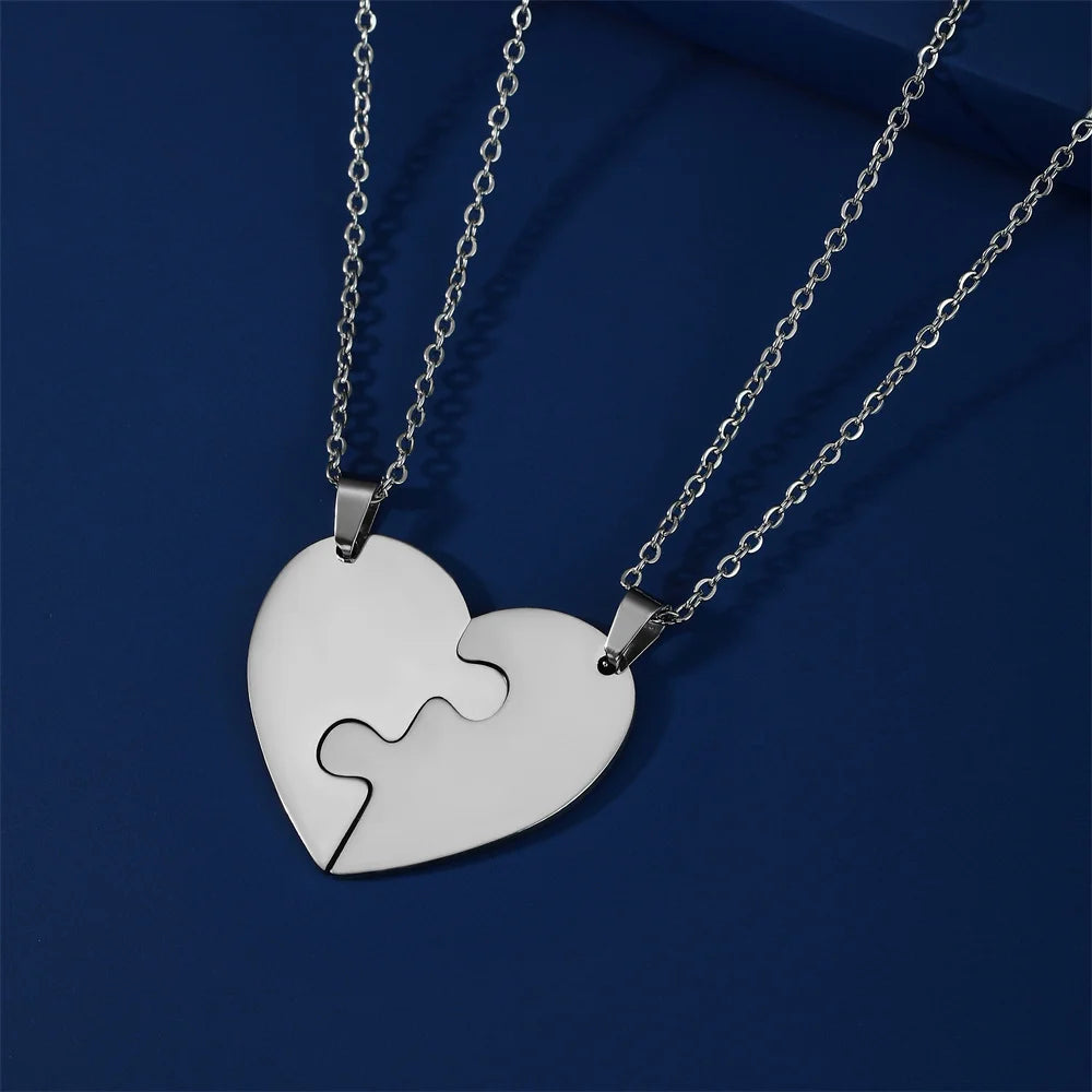 2Pcs Heart Puzzle Pendant Necklace