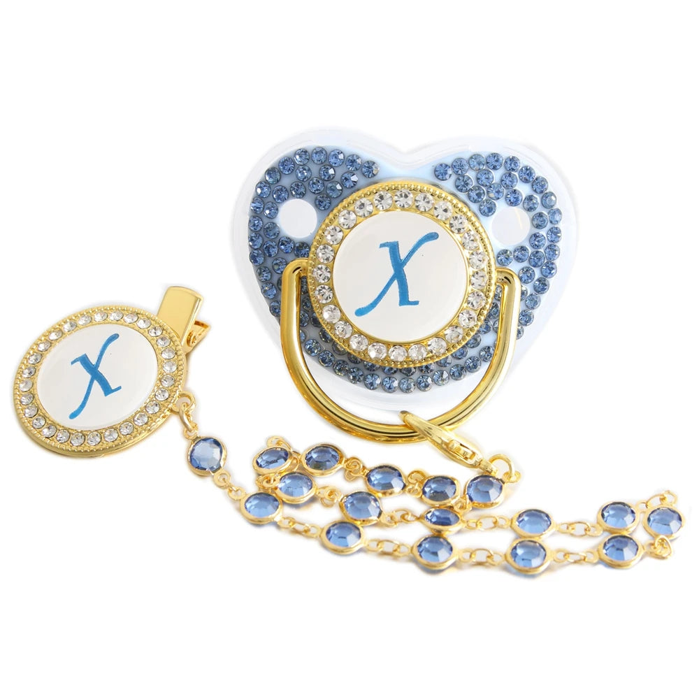 Blue Baby Pacifier with Bead Chain Gem Clip