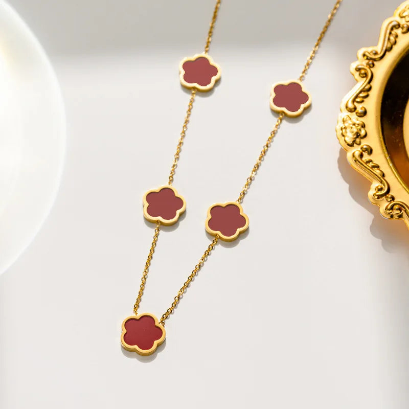 Lucky Clover 18K Gold Plated Clover Necklace Bracelet Earring Set