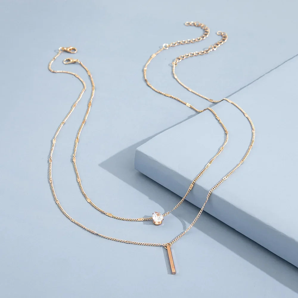 Multi-layer Necklace with a Simple Crystal Water Drop
