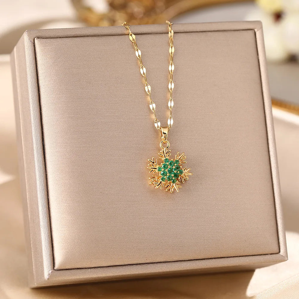 Rotating Snowflake Pendant Collarbone Chain