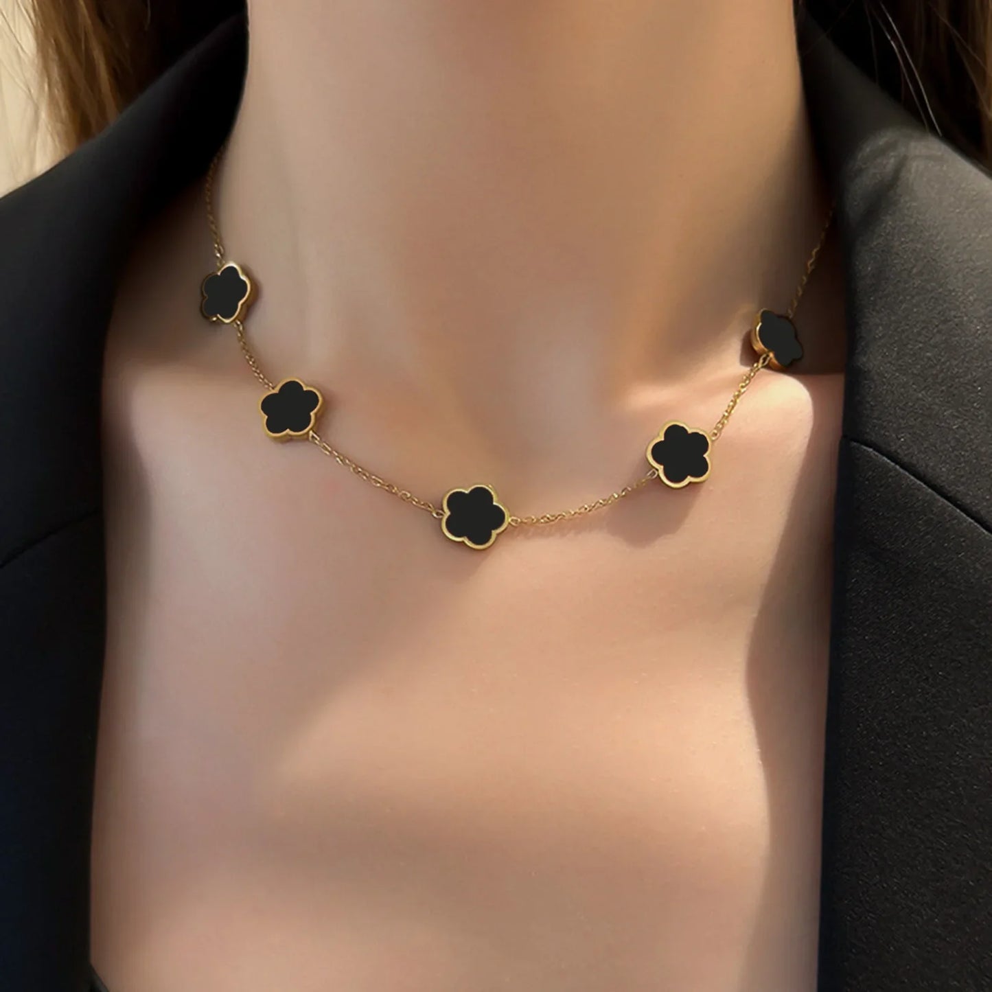 Lucky Clover 18K Gold Plated Clover Necklace Bracelet Earring Set