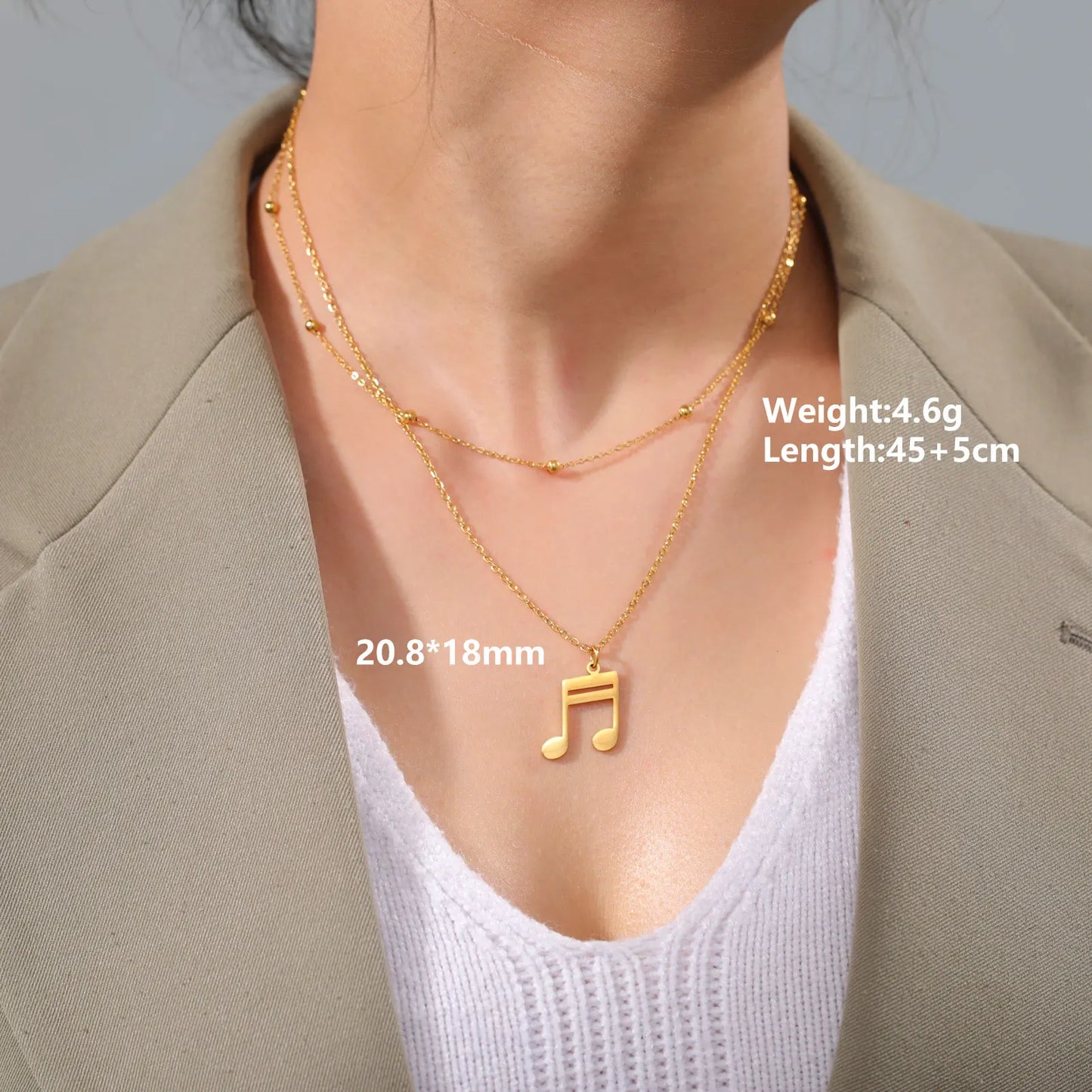 Music Note Pendant Necklace Stainless Steel