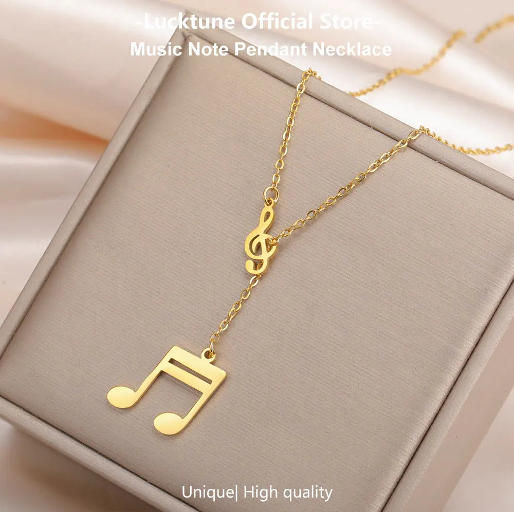 Music Note Pendant Necklace Stainless Steel