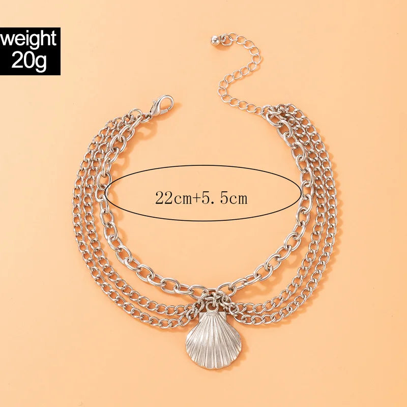 Sexy Multi-layer Anklet with a Starfish Heart Shell or snake