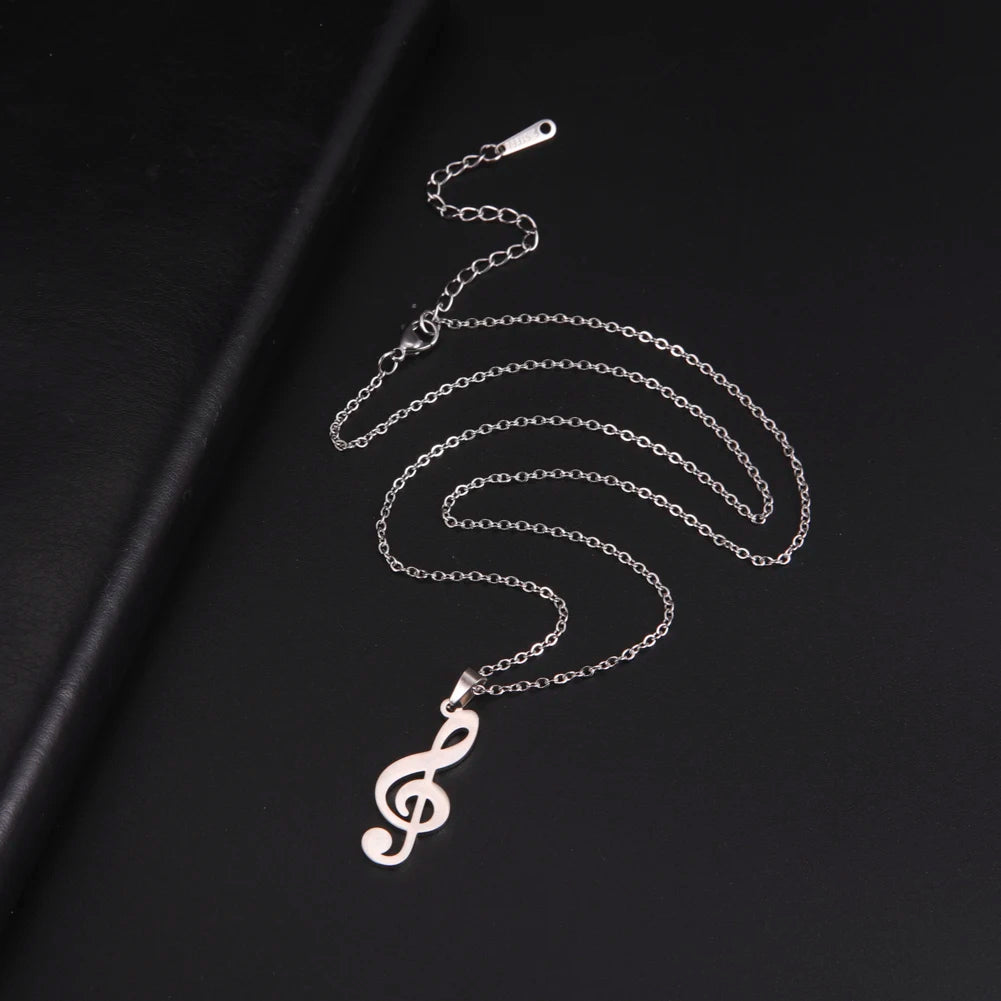 Music Note Pendant Necklace Stainless Steel