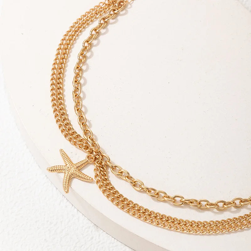 Sexy Multi-layer Anklet with a Starfish Heart Shell or snake