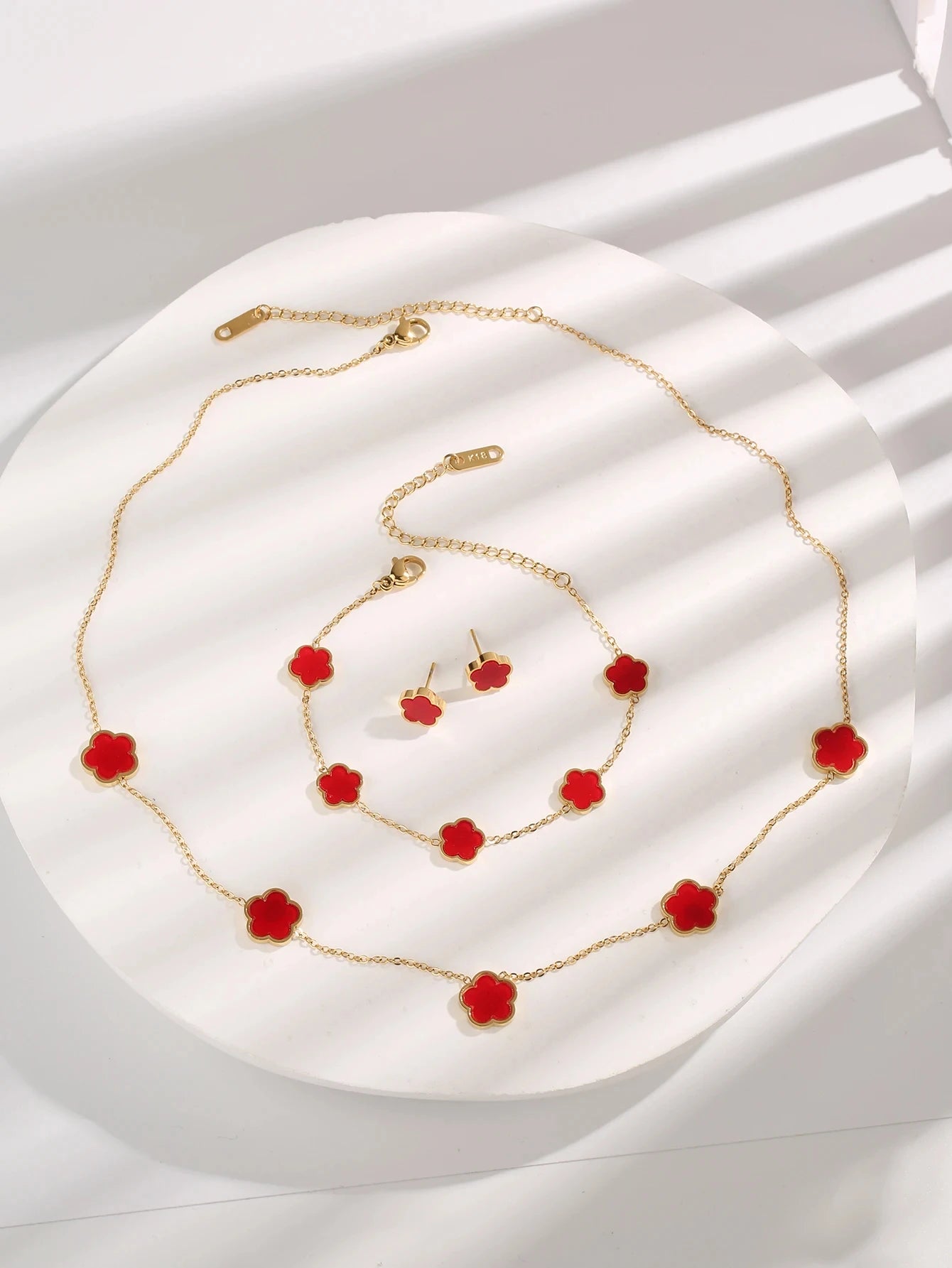 Lucky Clover 18K Gold Plated Clover Necklace Bracelet Earring Set