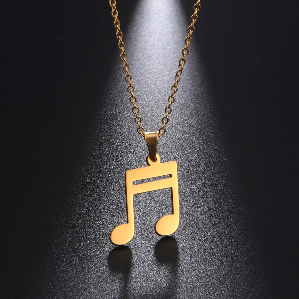 Music Note Pendant Necklace Stainless Steel