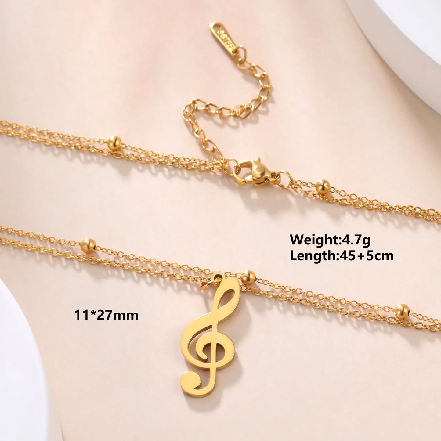 Music Note Pendant Necklace Stainless Steel