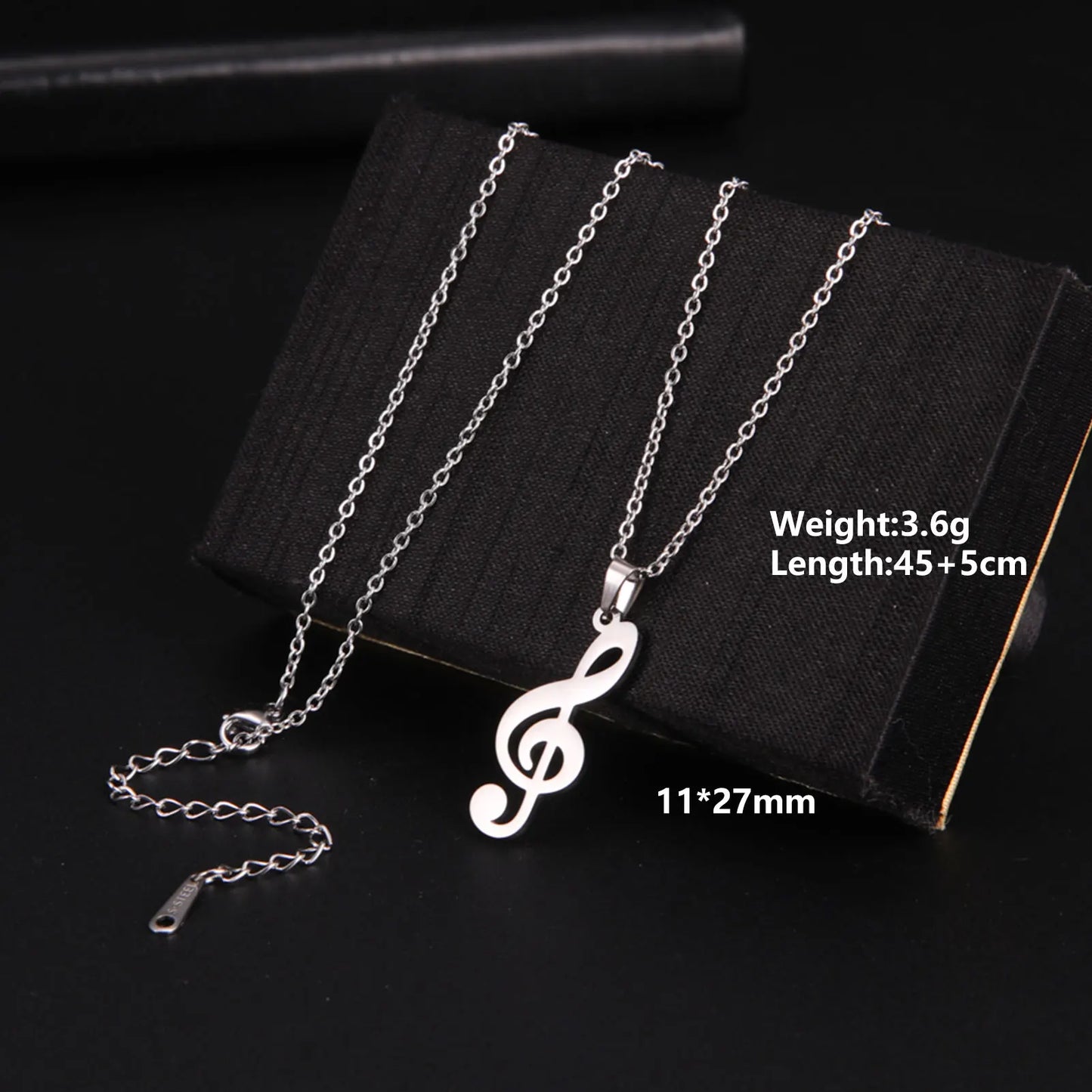 Music Note Pendant Necklace Stainless Steel