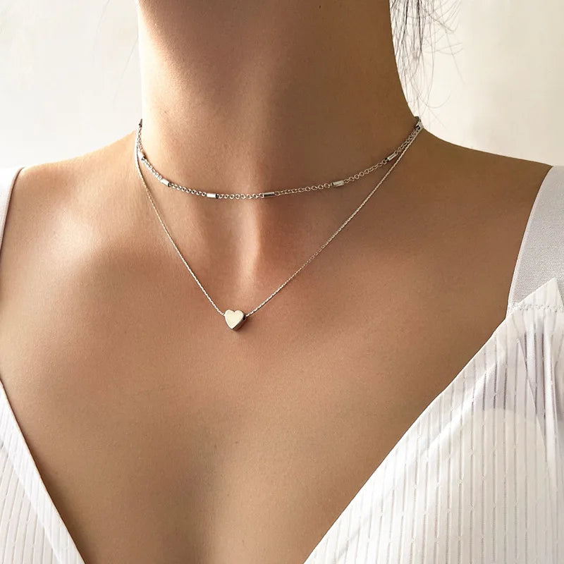 Trendy Fashion Simple Heart Pendant Necklace in Gold & Silver Color