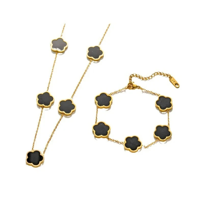 Lucky Clover 18K Gold Plated Clover Necklace Bracelet Earring Set