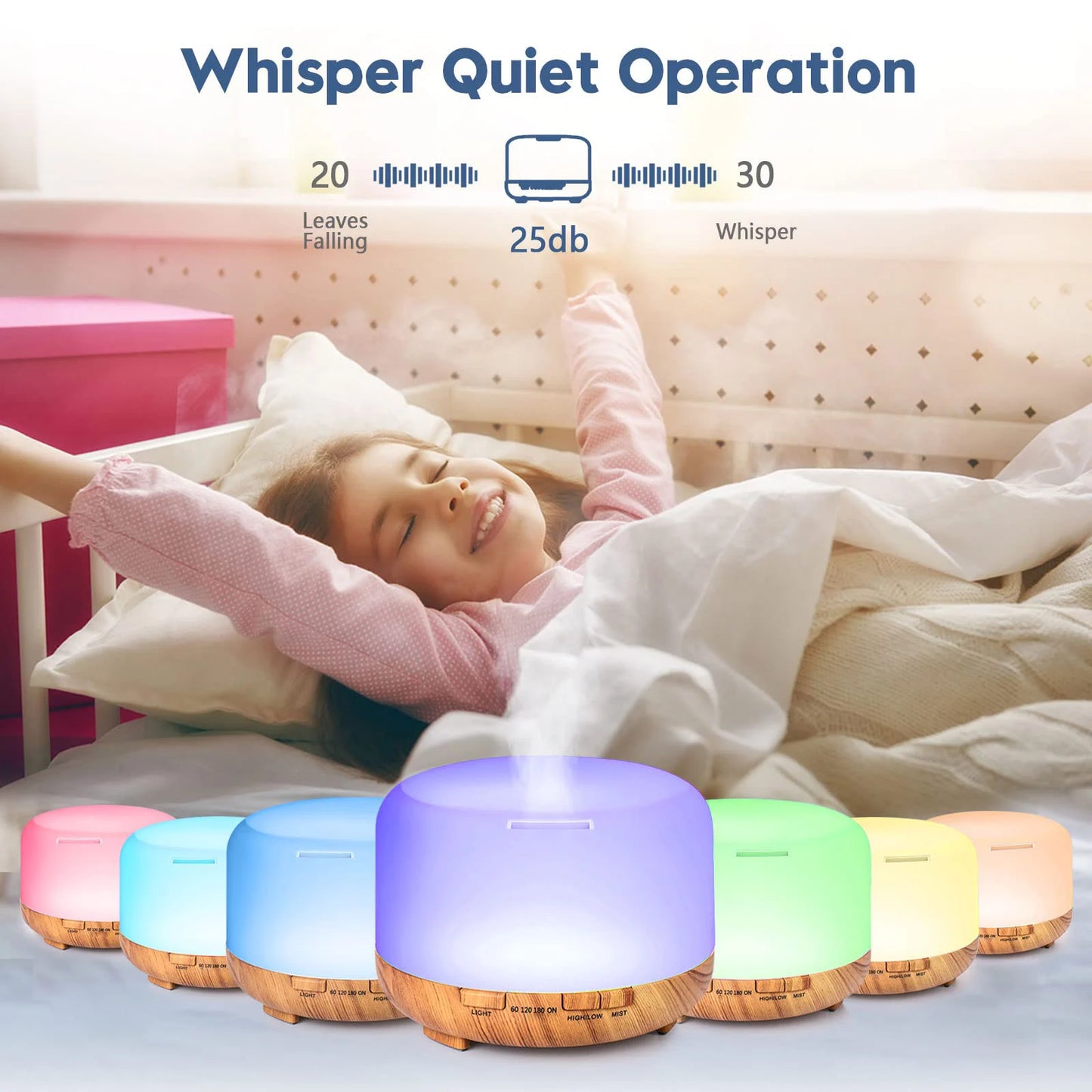 500ML Aroma Diffuser (Oils Optional), 5V 2A Essential Oil Aromatherapy Diffuser Humidifier with Remote Control
