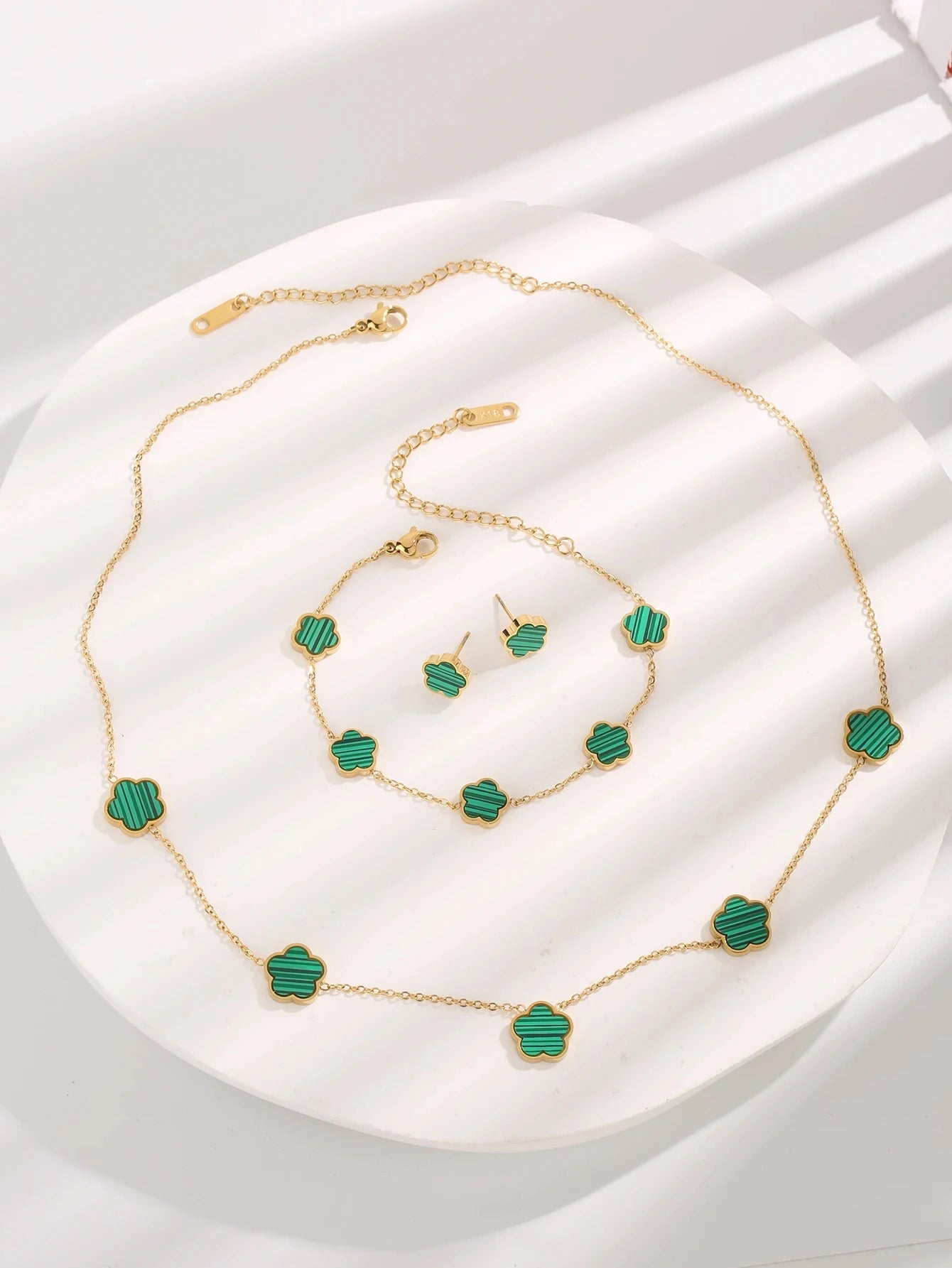 Lucky Clover 18K Gold Plated Clover Necklace Bracelet Earring Set