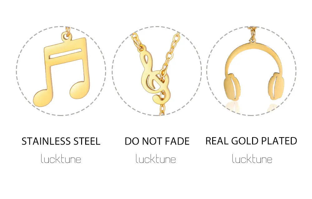 Music Note Pendant Necklace Stainless Steel