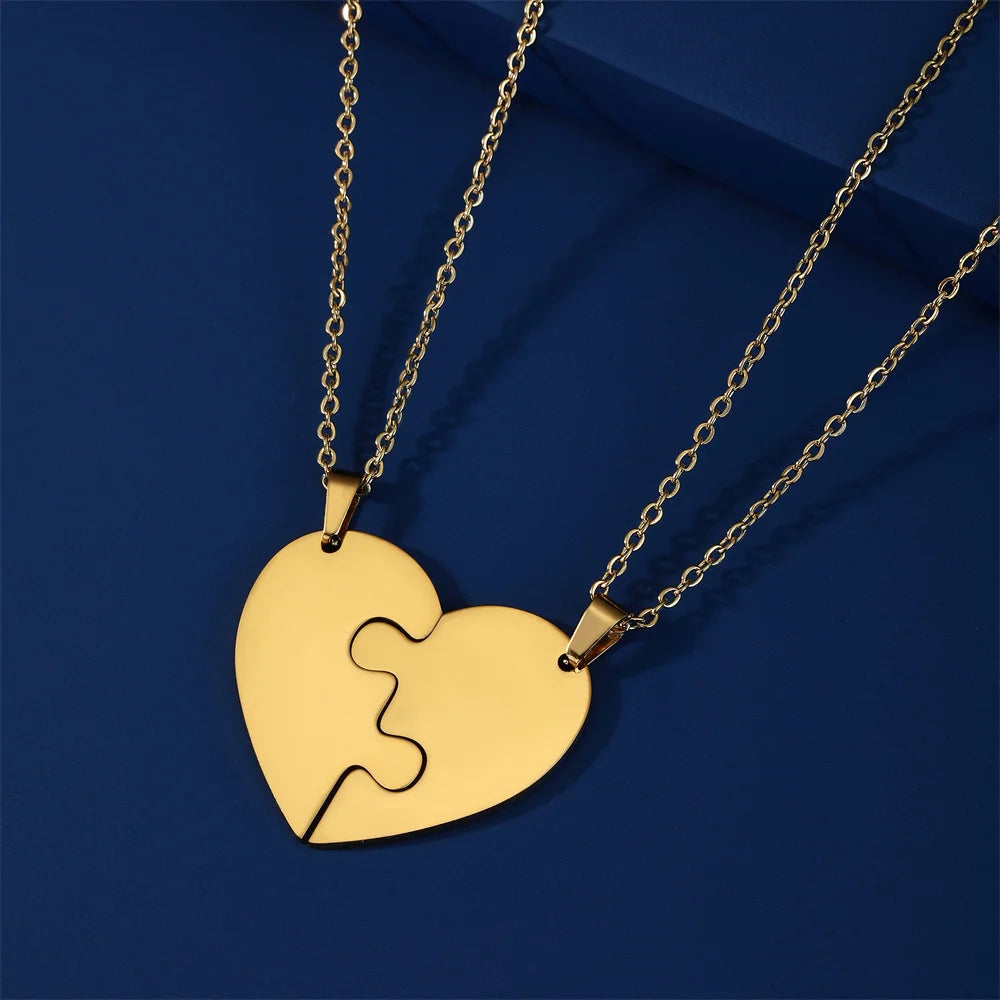 2Pcs Heart Puzzle Pendant Necklace