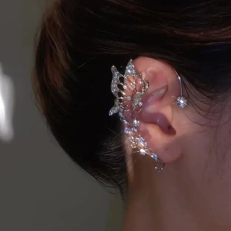 Sparkling Crystal Elf Butterfly Ear Cuff Without Piercing Clip Earrings