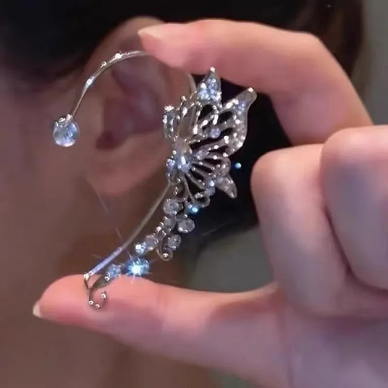 Sparkling Crystal Elf Butterfly Ear Cuff Without Piercing Clip Earrings