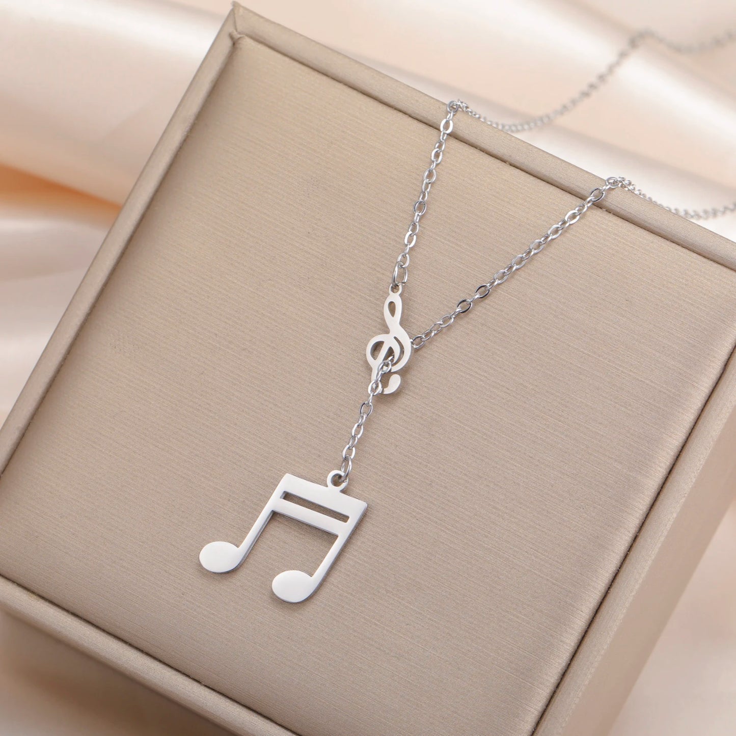 Music Note Pendant Necklace Stainless Steel