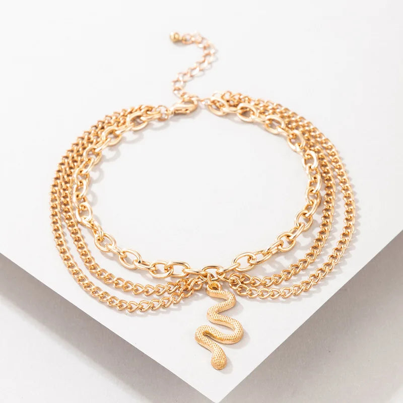 Sexy Multi-layer Anklet with a Starfish Heart Shell or snake