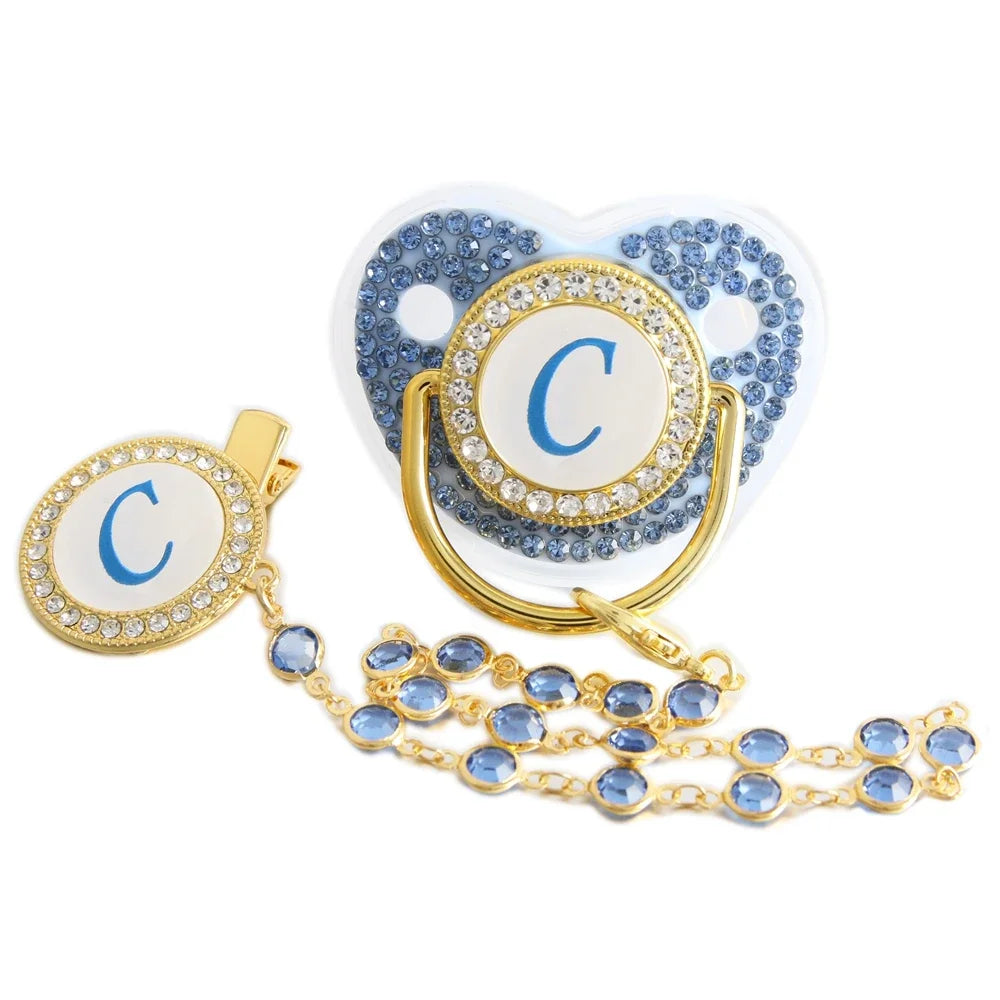 Blue Baby Pacifier with Bead Chain Gem Clip