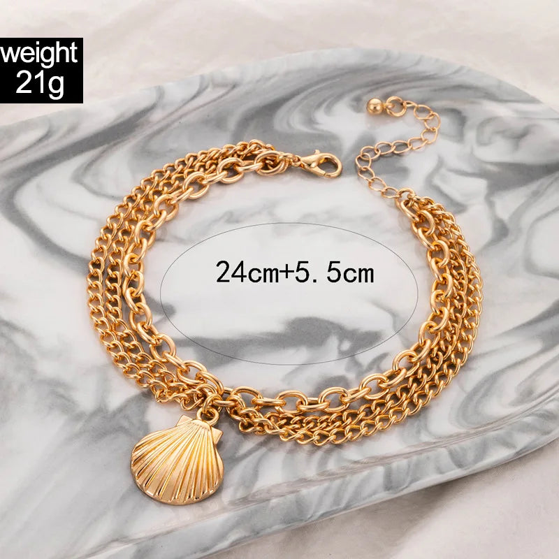 Sexy Multi-layer Anklet with a Starfish Heart Shell or snake