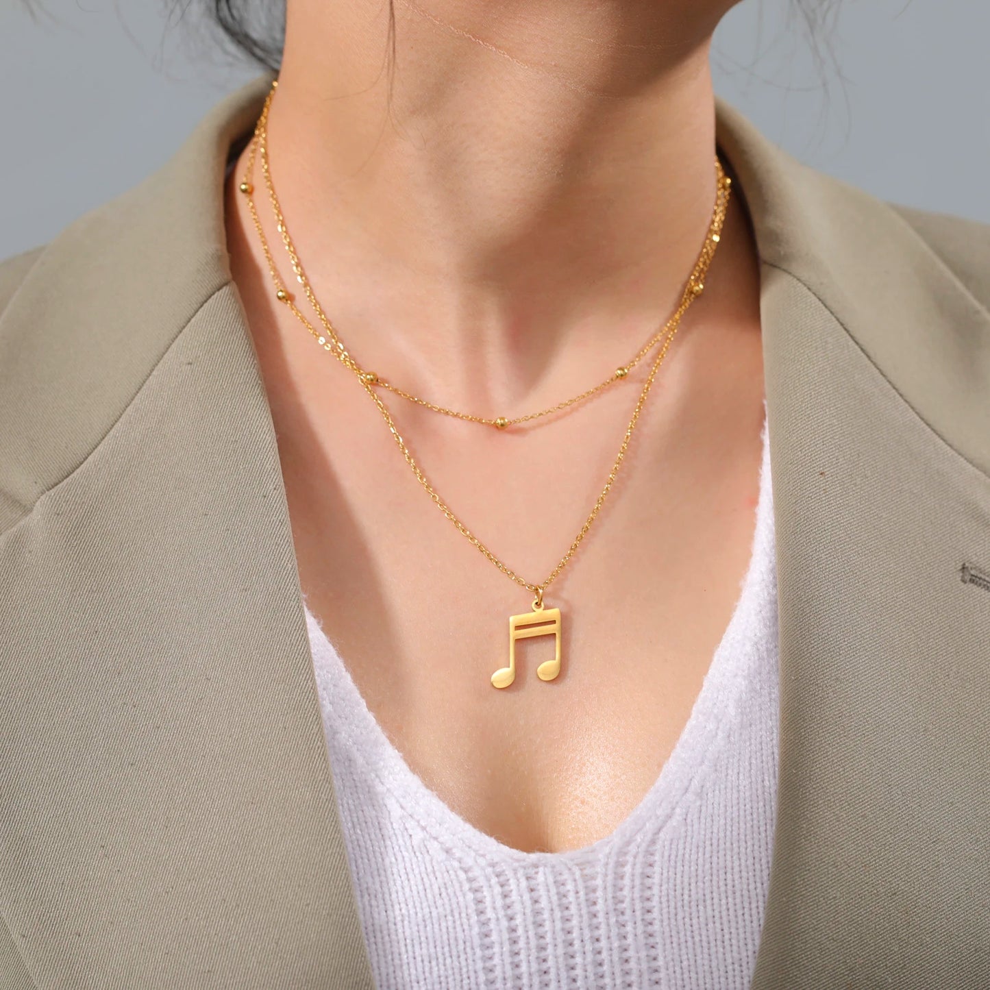 Music Note Pendant Necklace Stainless Steel