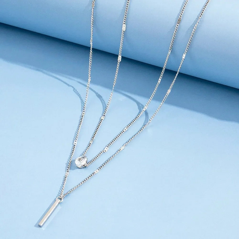Multi-layer Necklace with a Simple Crystal Water Drop