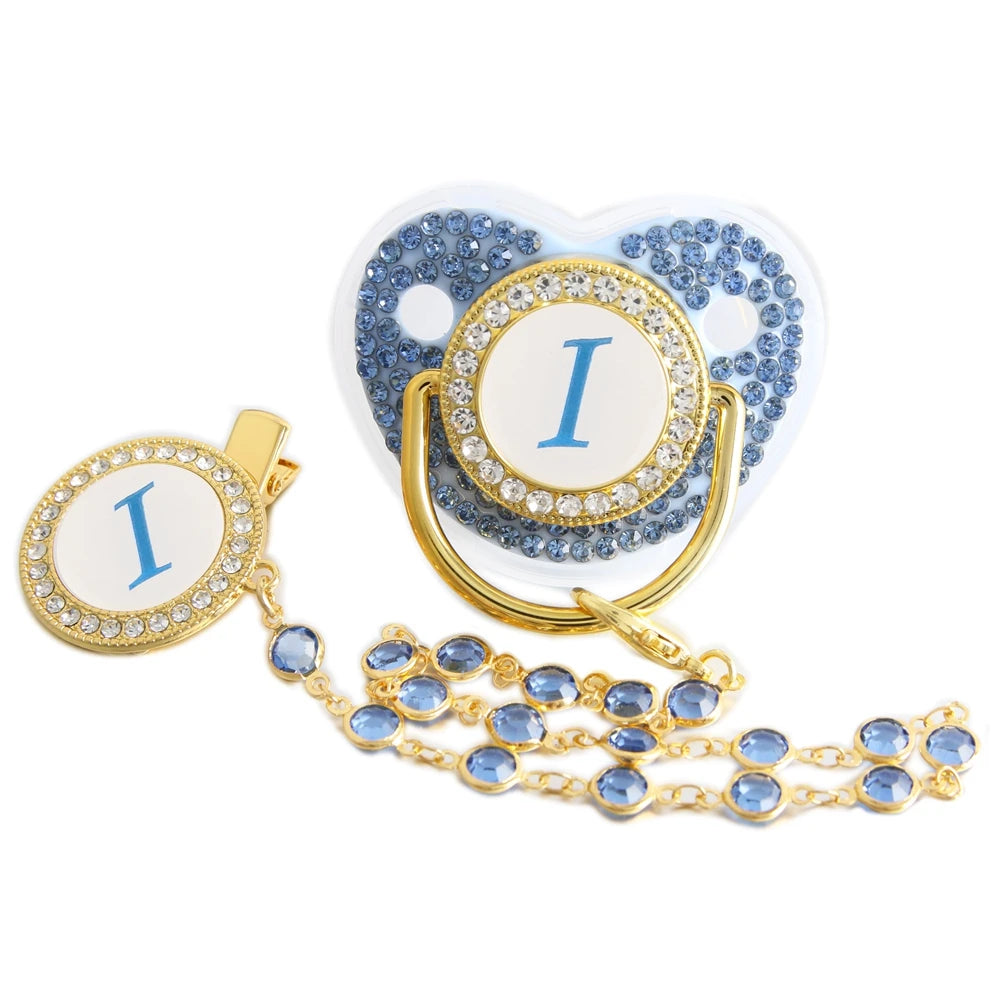 Blue Baby Pacifier with Bead Chain Gem Clip
