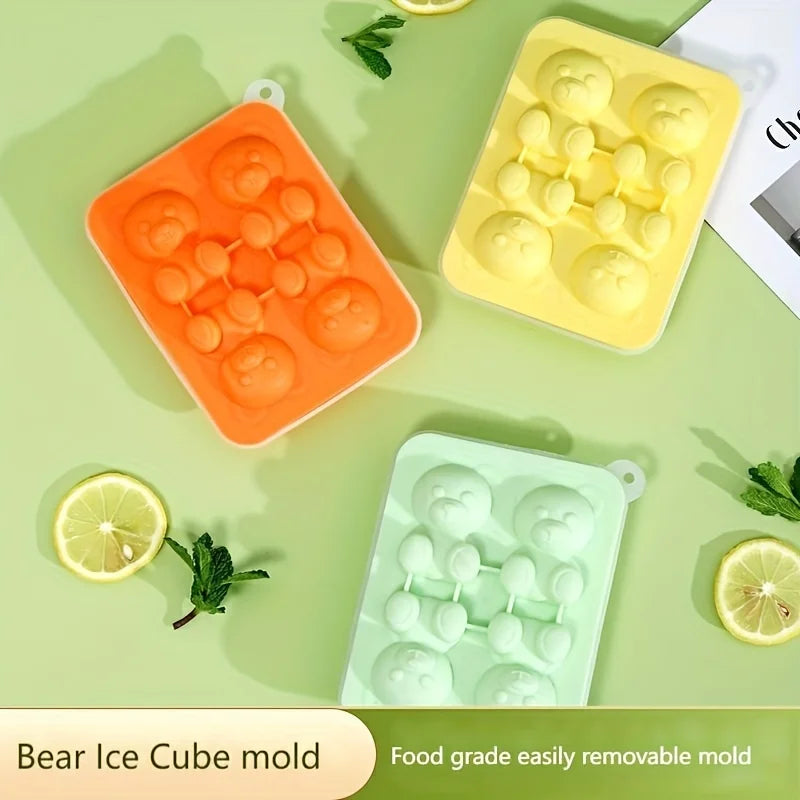 1pc Cute Teddy Bear Ice Cube Tray Flexible Food Grade Silicone mold
