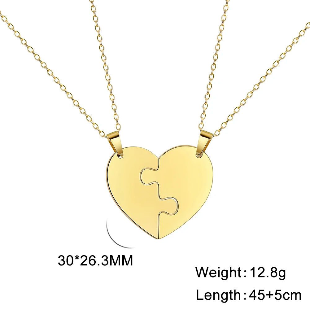 2Pcs Heart Puzzle Pendant Necklace