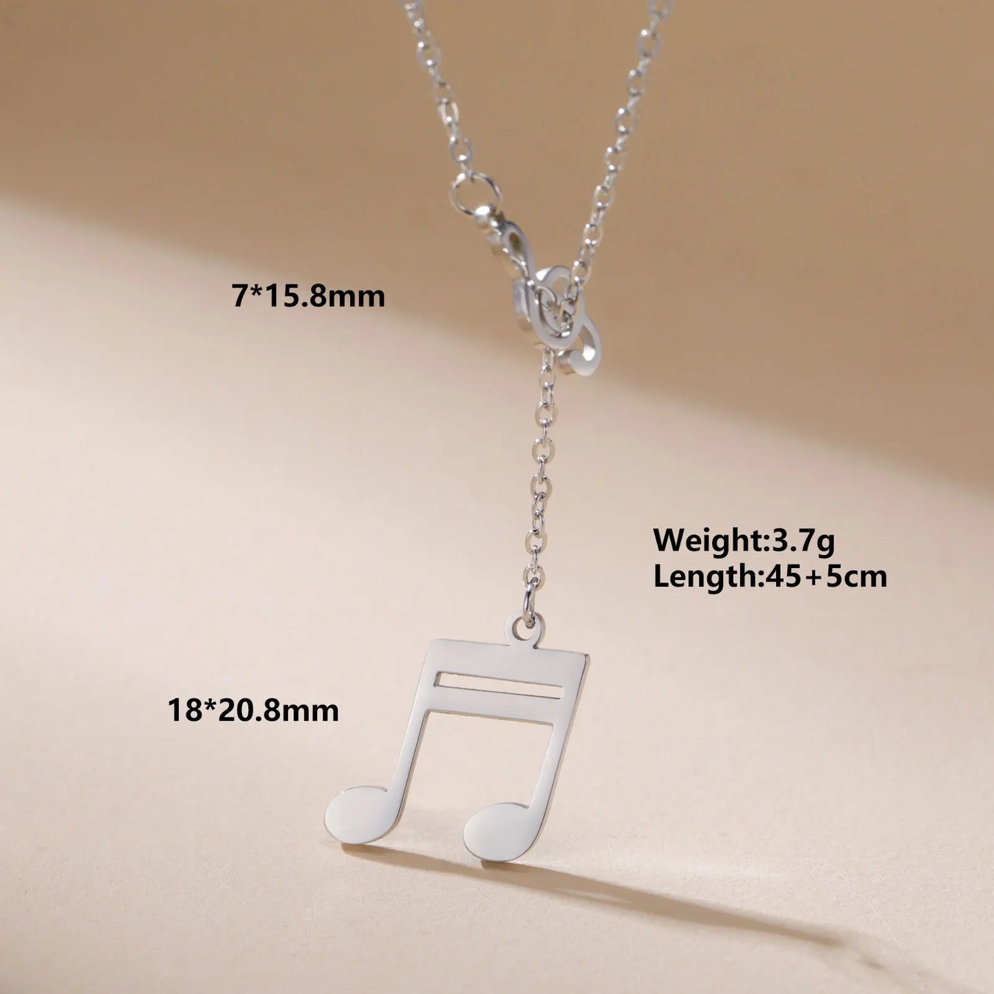 Music Note Pendant Necklace Stainless Steel