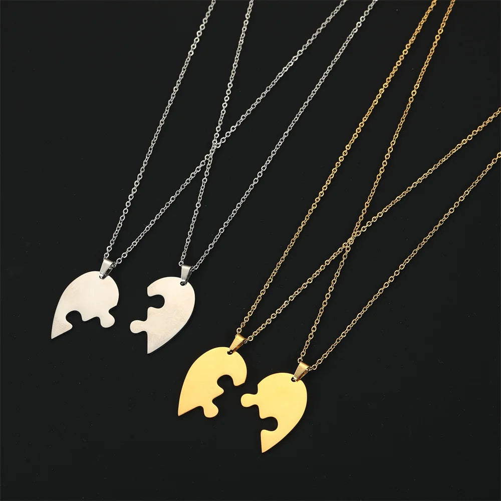 2Pcs Heart Puzzle Pendant Necklace